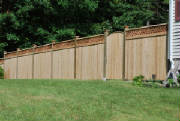 A recent cedar fence with lattice top installation recently done by Local Fence in Pelham New Hampshire